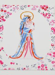 Carte de Baptême - Vierge Couronnée au Lys - Fuchsia