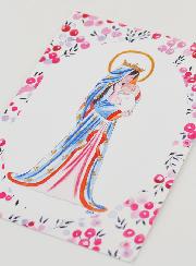 Carte de Baptême - Vierge Couronnée au Lys - Fuchsia