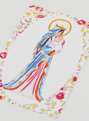 Carte de Baptême - Vierge Couronnée au Lys - Rose