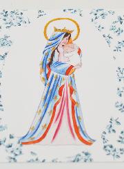 Carte de Baptême - Vierge Couronnée au Lys - Roses Bleu