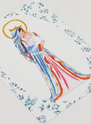 Carte de Baptême - Vierge Couronnée au Lys - Roses Bleu