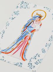 Carte de Baptême - Vierge Couronnée au Lys - Roses Bleu
