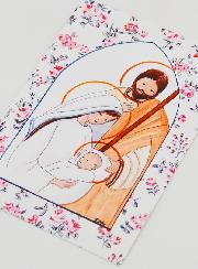 Carte de Baptême - Sainte Famille - Fleurs Rose
