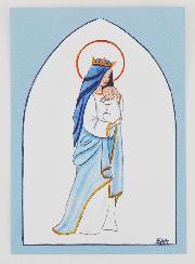 Carte de Baptême - Vierge Couronnée à l'Enfant Jésus - Bleu Ciel