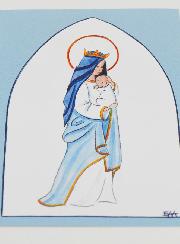 Carte de Baptême - Vierge Couronnée à l'Enfant Jésus - Bleu Ciel
