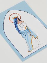 Carte de Baptême - Vierge Couronnée à l'Enfant Jésus - Bleu Ciel