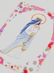 Carte de Baptême - Vierge Couronnée à l'Enfant Jésus - Fleurs Rose