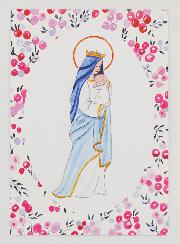 Carte de Baptême - Vierge Couronnée à l'Enfant Jésus - Fuchsia