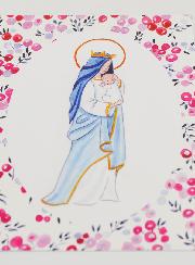 Carte de Baptême - Vierge Couronnée à l'Enfant Jésus - Fuchsia