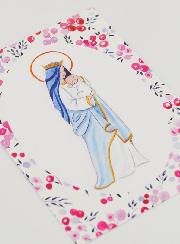 Carte de Baptême - Vierge Couronnée à l'Enfant Jésus - Fuchsia