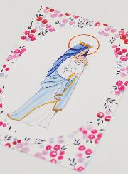 Carte de Baptême - Vierge Couronnée à l'Enfant Jésus - Fuchsia