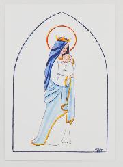 Carte de Baptême - Vierge Couronnée à l'Enfant Jésus - Blanc