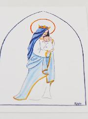 Carte de Baptême - Vierge Couronnée à l'Enfant Jésus - Blanc