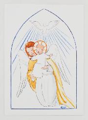 Carte de Baptême - Ange-Gardien Protecteur et Esprit Saint - Blanc