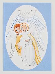Carte de Baptême - Ange-Gardien Protecteur et Esprit Saint - Bleu Ciel