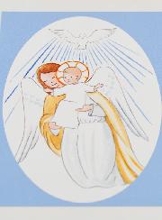 Carte de Baptême - Ange-Gardien Protecteur et Esprit Saint - Bleu Ciel