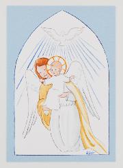 Carte de Baptême - Ange-Gardien Protecteur et Esprit Saint - Bleu