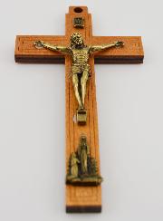 Crucifix en Bois avec Apparitions de Lourdes - Doré 12 cm