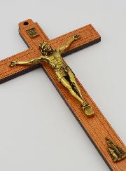 Crucifix en Bois avec Apparitions de Lourdes - Doré 21 cm