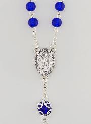 Chapelet de Lourdes en Perles de Cristal Bleu - 55 cm