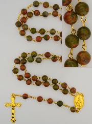 Chapelet Plaqué Or et Perles en Unakite Véritable