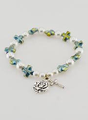 Bracelet Dizainier Perles et Croix en Nacre Verte