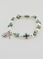 Bracelet Dizainier Perles et Croix en Nacre Verte