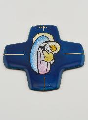 Croix Vierge à l'Enfant Jésus Carrée en Emaux