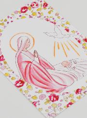 Image de Baptême - Vierge Marie et Colombe de l'Esprit Saint - Rose
