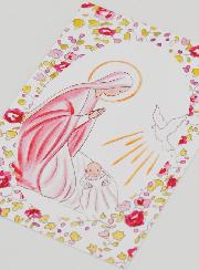 Image de Baptême - Vierge Marie et Colombe de l'Esprit Saint - Rose