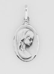 Médaille de Baptême Vierge Marie au Voile en Argent Massif