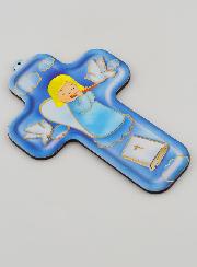 Croix en Bois Ange Musicien - Cadeau de Baptême