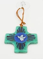 Cadeau de Baptême - Croix en Verre Colombe de la Paix