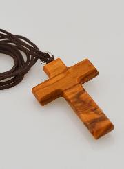 Pendentif Croix en Bois d'Olivier avec le Christ Argenté
