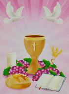 Carte de Communion - Calice Vin et Pain de Vie Rose