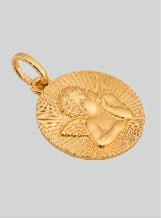 Médaille de Baptême Ange-Gardien Ronde Diamantée en Or