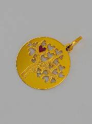 Médaille de Baptême Arbre de Vie et Coeur Rouge en Or