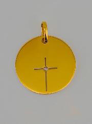 Médaille Croix de Jésus Ajourée en Or et 1 Diamant