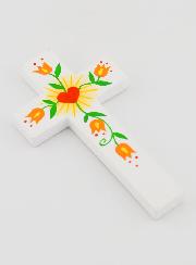 Croix en Bois - Coeur d'Amour & Fleurs Oranges