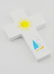 Croix en Bois Blanc - Jésus Mon Guide