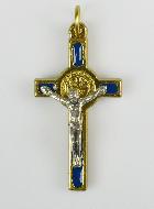 Pendentif Croix de Saint Benoit Doré & Bleu