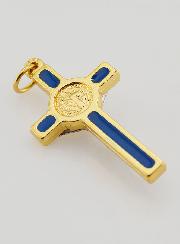 Pendentif Croix de Saint Benoit Doré & Bleu