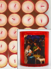 48 Bougies Veilleuses de Noël Rouge - La Nativité du Christ