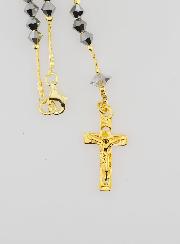 Chapelet en Cristal Noir -  Plaqué Or 18 Carats