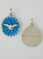 Médaille Colombe Saint Esprit Argentée & Émail Bleu - 18 mm