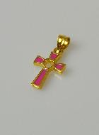 Pendentif Croix en Plaqué Or 18 Carats - Coeur Rose