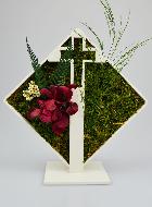 Décoration Florale Stabilisée  - Croix Bronze Blanc sur Socle
