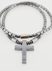 Collier Religieux avec Croix en Hématite - 45cm