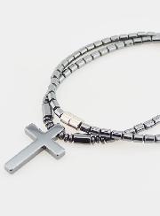 Collier Religieux avec Croix en Hématite - 45cm