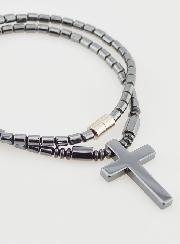 Collier Religieux avec Croix en Hématite - 45cm